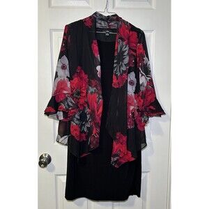 R&K Women’s Floral/Black Jacket Dress Red/Black Size 8 NWOT